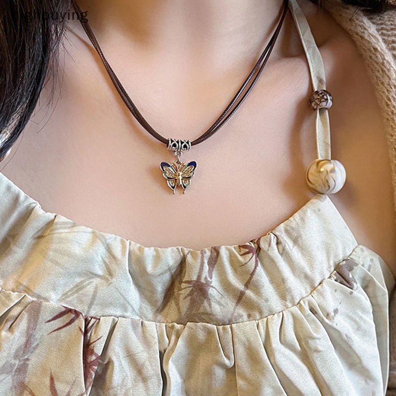 [highbuying] วินเทจ สีฟ้า สีดํา จี้ผีเสื้อ สร้อยคอ สําหรับผู้หญิง พังก์ แฟชั่น เชือกหนัง โชคเกอร์ สร้อยคอ อินเทรนด์ กระดูกไหปลาร้า โซ่ ใหม่ พร้อมส่ง