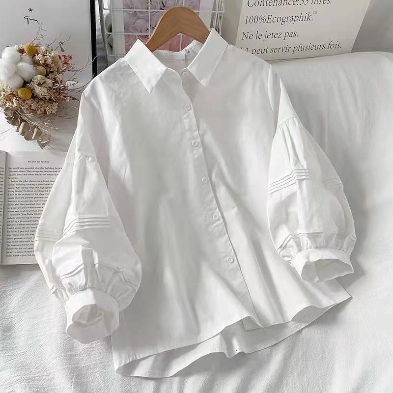 เสื้อเชิ้ตแขนยาว แขนพอง สีดํา แฟชั่นฤดูใบไม้ผลิ และฤดูใบไม้ร่วง สไตล์ฮ่องกงวินเทจ สําหรับผู้หญิง