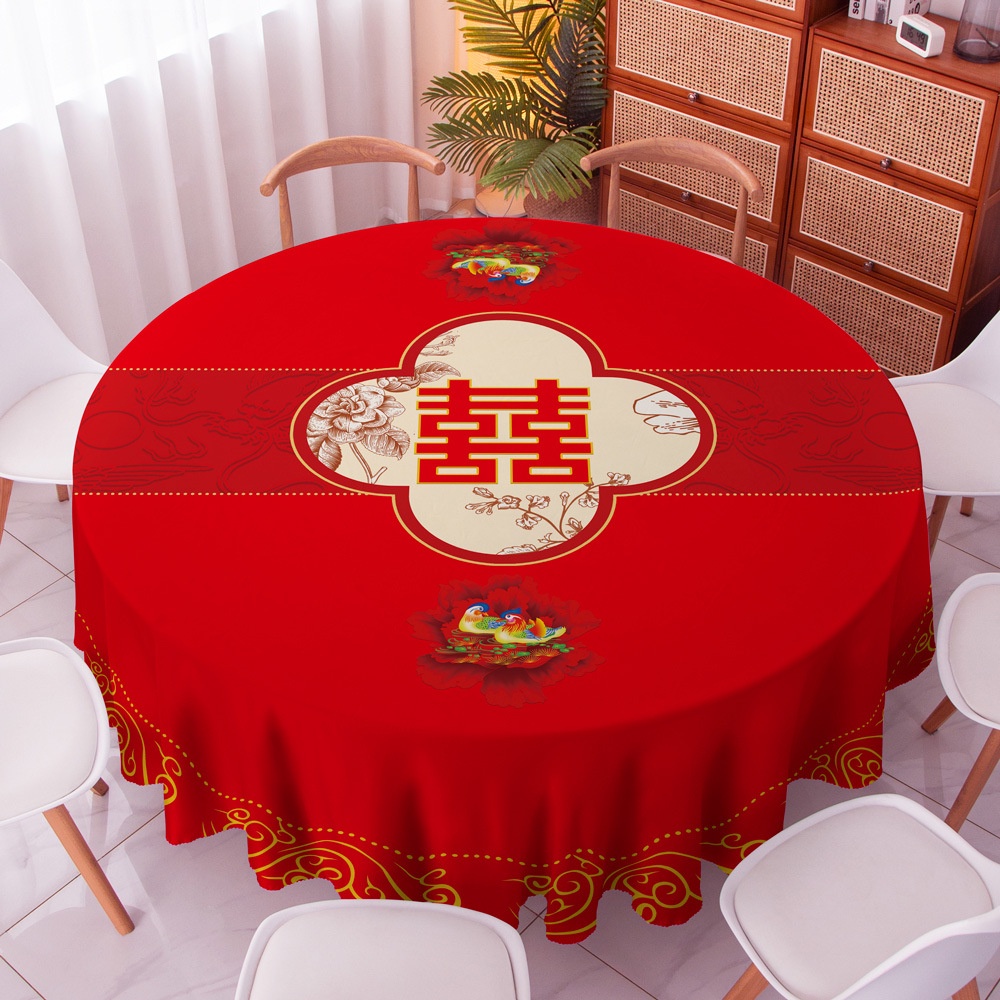 ผ้าปูโต๊ะ ทรงกลม สีแดง สไตล์จีน อเนกประสงค์ สําหรับตกแต่งงานแต่งงาน งานเทศกาล - รูปที่ 5