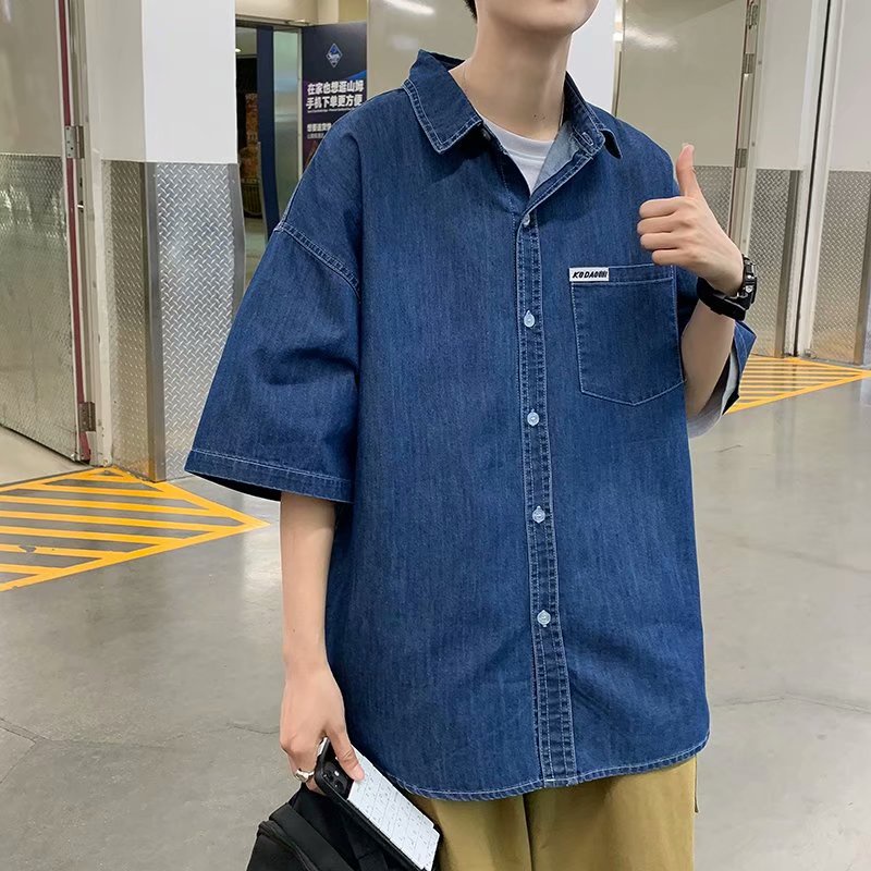 เสื้อแจ็กเก็ตยีนแขนสั้น แขนห้าส่วน ลําลอง ทรงหลวม เข้ากับทุกการแต่งกาย สไตล์ฮ่องกง แฟชั่นฤดูร้อน สําหรับผู้ชาย