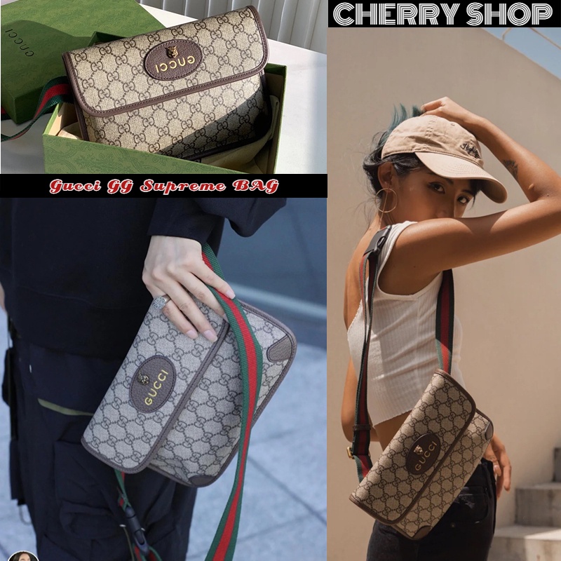 Gucci GG Supreme canvas belt bag กระเป๋าคาดอกผู้ชาย/กระเป๋าคาดเอว/ แบรนด์ใหม่และเป็นของแท้