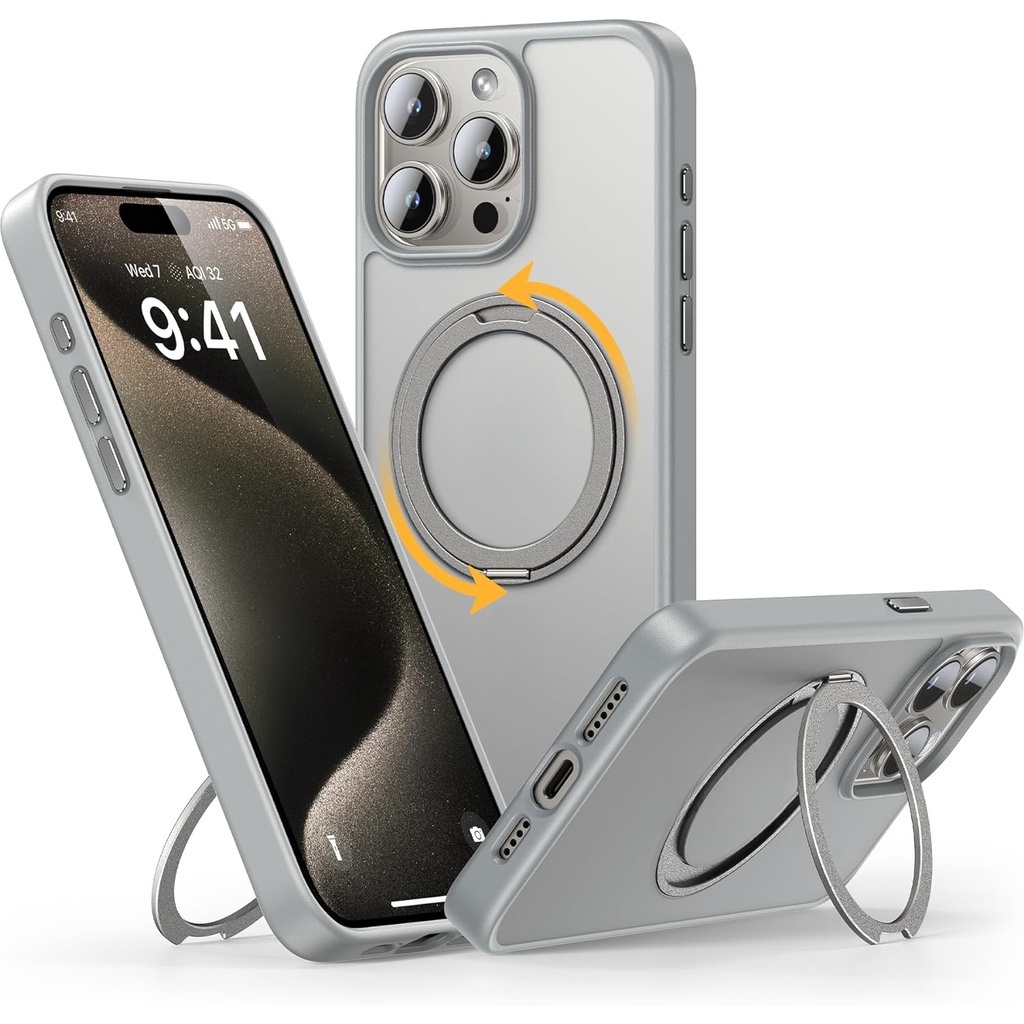 360° แหวนหมุนได้สําหรับ iPhone 16 15 14 13 Pro Max เคสแม่เหล็กพร้อมขาตั้ง, ที่วางแหวนแม่เหล็กเกรดทหารกันกระแทกโปร่งแสงกลับ Slim stand Pro, เคส iPhone 16 Pro Max