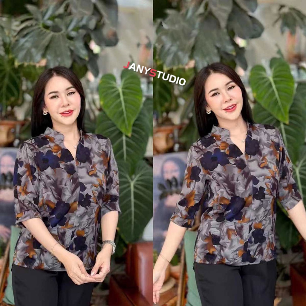 เสื้อเชิ้ตลําลอง แขนสั้น พิมพ์ลายดอกไม้ ติดกระดุม ทรงหลวม