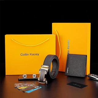 Collin Kacey S5-DH กระเป๋าสตางค์และเข็มขัดหัวอัตโนมัติ พร้อมกล่องของขวัญคุณภาพสูง
