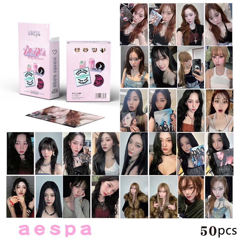 50-55pcs/box AESPA Photocards Laser Hologram Holographic Lomo Cards NINGNING WINTER GISELLE KARINA Kpop Postcards cheap items CX