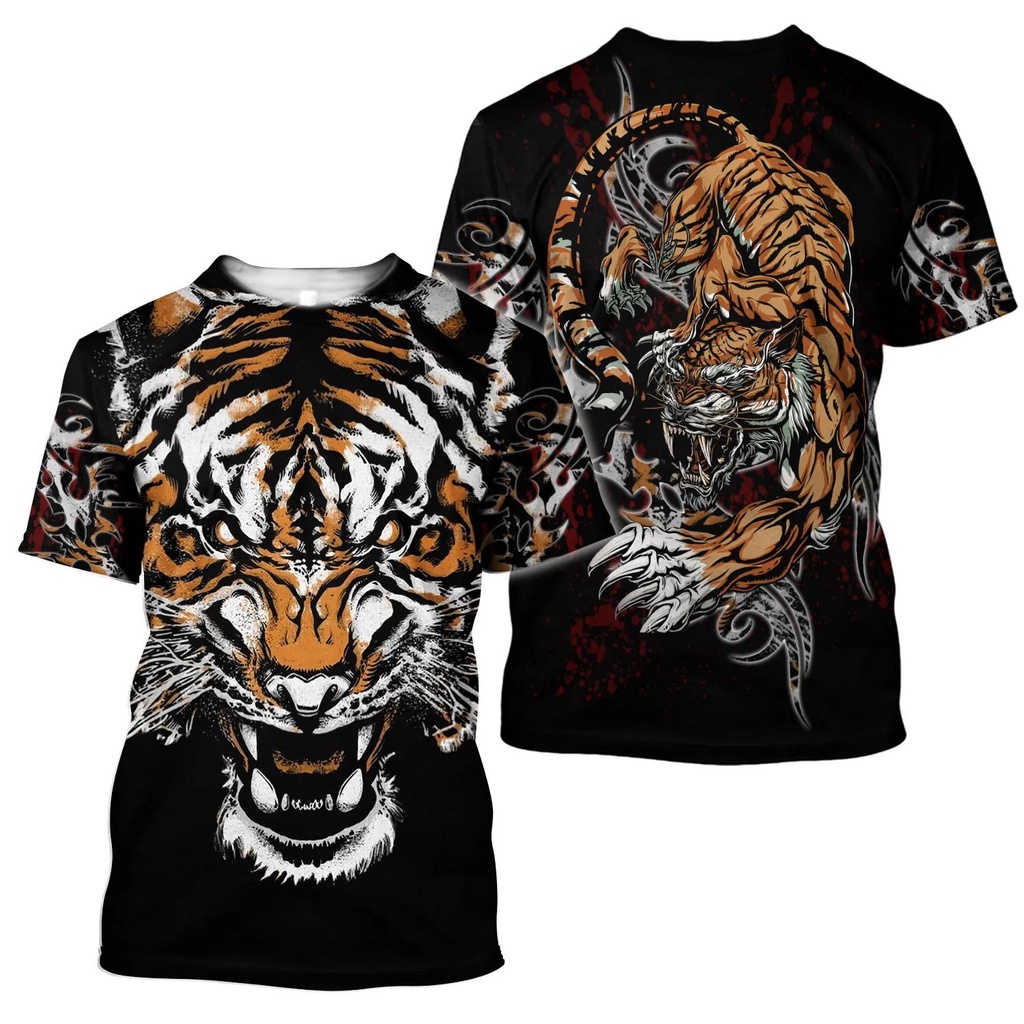 เสื้อยืดคอกลม แขนสั้น พิมพ์ลายกราฟฟิคเสือ 3 มิติ สไตล์ฮาราจูกุ แฟชั่นฤดูร้อน สําหรับผู้ชาย