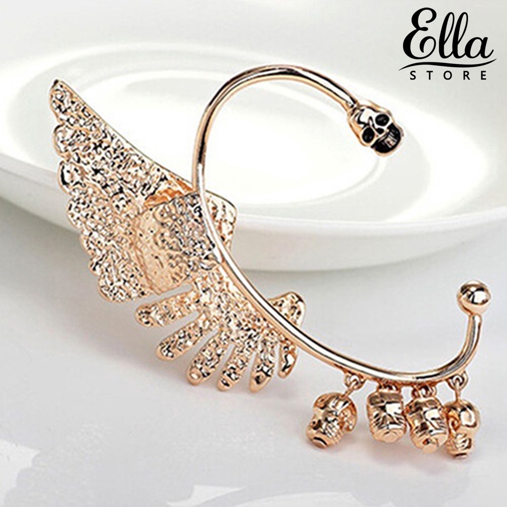 Ellastore123 ต่างหูแบบหนีบ รูปปีกกะโหลก ประดับพลอยเทียม สําหรับผู้หญิง