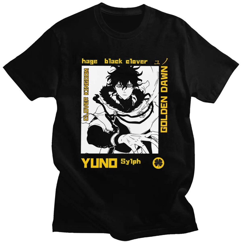 เสื้อยืดคอกลม แขนสั้น ผ้าฝ้ายแท้ พิมพ์ลายอนิเมะ Adventure Fiction Manga Black Clover Yuno เหมาะกับของขวัญ สไตล์ญี่ปุ่น สําหรับผู้ชาย