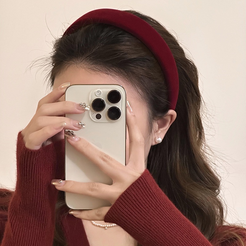 ที่คาดผม ผ้ากํามะหยี่ สีแดง สไตล์จีนวินเทจ สําหรับเด็กผู้หญิง 3 ขนาด - รูปที่ 7