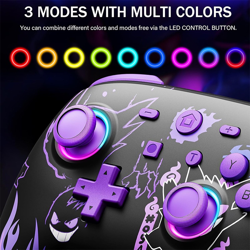 จอยสติ๊กควบคุม แบบไร้สาย สําหรับ Nintendo Switch OLED Lite พร้อมจอยสติ๊ก LED Motion Vibration Turbo Wakeup Gengar