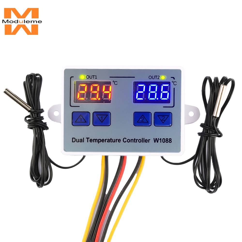 W1088 เทอร์โมสตัทเซนเซอร์วัดอุณหภูมิดิจิทัล LED คู่ 12V 24V 110-220V สําหรับตู้ปลา