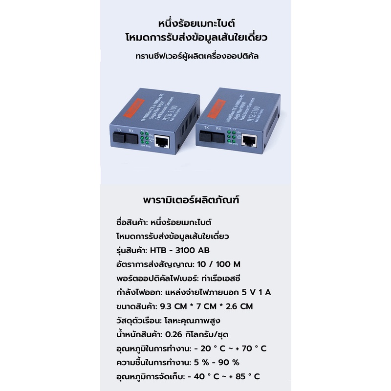 พร้อมส่ง NetLINK Media Converter HTB-3100(A+B)Fiber Optic 20KM 100 MBPS Single-mode Single-fiber WDM RJ45 FTTH มีเดีย คอ
