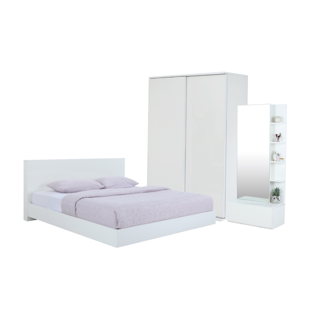 INDEX LIVING MALL ชุดห้องนอน รุ่นแมสซิโม่+แมกซี่ ขนาด 5 ฟุต (เตียง(พื้นเตียงซี่), ตู้บานสไลด์ 160 ซม., โต๊ะเครื่องแป้ง) - สีขาว