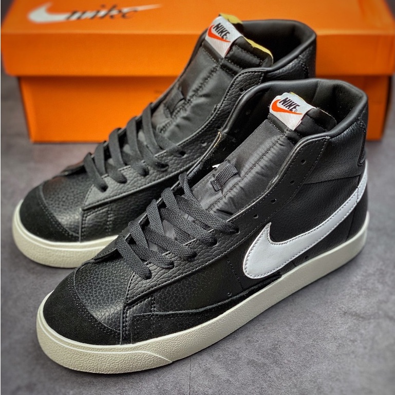 ♞,♘,♙Nike Blazer Mid VNTG 77 Black Leather High Cut Casual Sneakers Basketball Shoes for Men Women