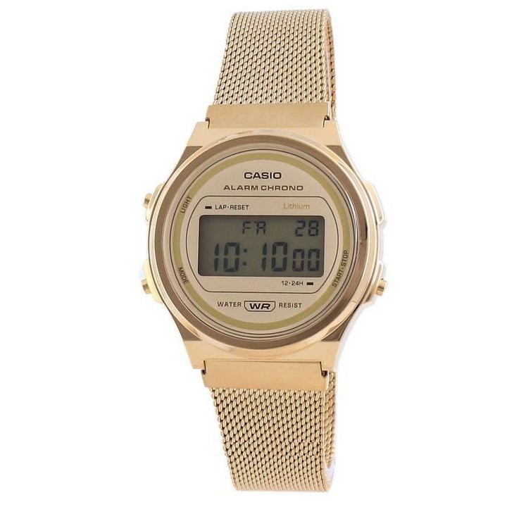 [Time Cruze] Casio A171 Adjustable Gold Tone Stainless Steel Mesh Strap Digital Unisex Watch A171WE