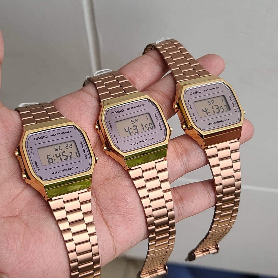 [Time Cruze] Casio A168 Adjustable Stainless Steel Gold Tone Digital Women Watch A168WECM-5 A168WEC
