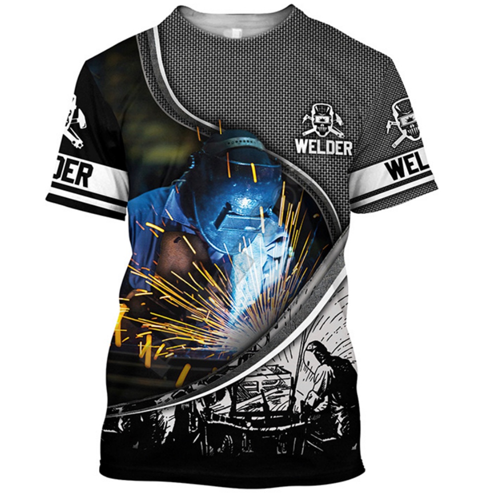 2025 ใหม่ผู้ชายเสื้อยืดเครื่องเชื่อมเสื้อ ชุดทํางาน ผู้ชายขนาดใหญ่สบายๆแขนสั้นประเดิมฤดูร้อนผ้าฝ้าย สตรีทแวร์ เสื้อทุกวันเสื้อสวมหัว
