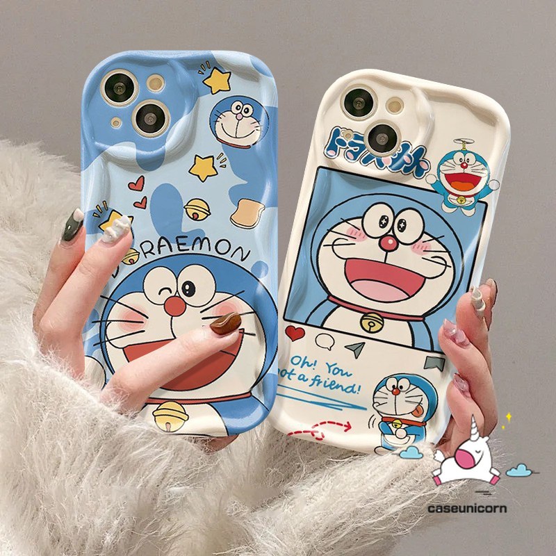 น่ารัก Doraemon Star Tag Doodle Candy สีสําหรับ IPhone 16 11 14 15 12 13 17 Pro Max XR XS MAX X Air 8 6S 16 15 7 6 Plus SE 2020 คู่ 3D หยักโค้งขอบนุ่ม เคส