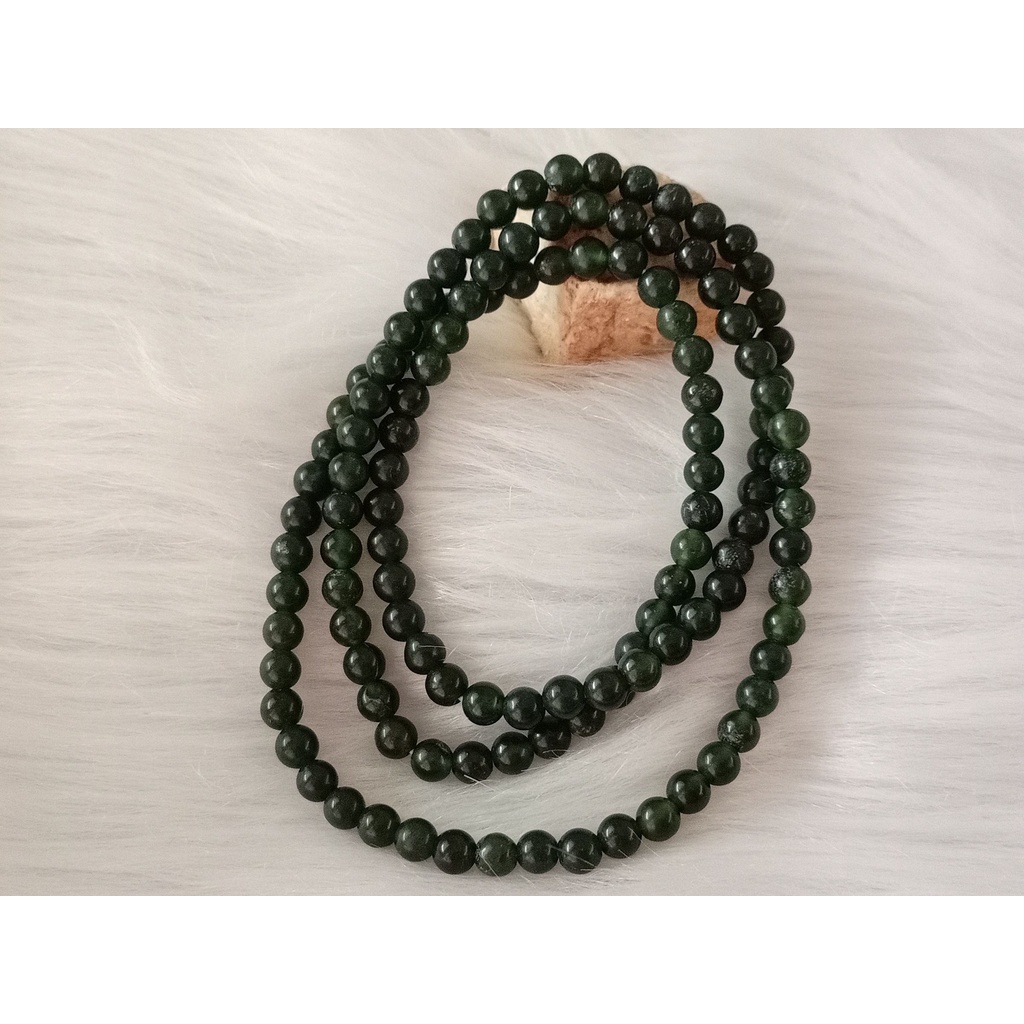 🍀 N020 - สร้อยคอหยกธรรมชาติ Serpentine 6 มม. 天然 Plum Cba501项链 6 มม.