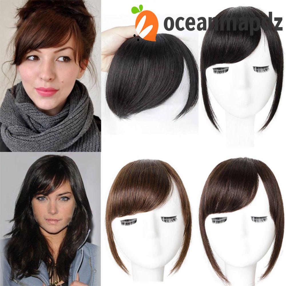 Oceanmapdz หน้าม้าเฉียงสีดํา ไฟเบอร์สังเคราะห์ ทนความร้อน ต่อผมเครื่องประดับผม หน้าม้าธรรมชาติ
