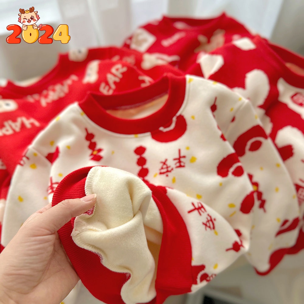 เสื้อกันหนาว คอกลม ผ้าวูล แบบหนา ให้ความอบอุ่น แฟชั่นสไตล์เกาหลี สําหรับเด็ก 2024