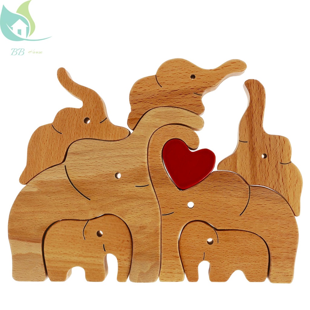 ไม้ Cuddling ช้างชุด Hand-Carved Cuddling ช้างตกแต่ง Creative Red Heart ช้างเครื่องประดับ SHOPQJC119