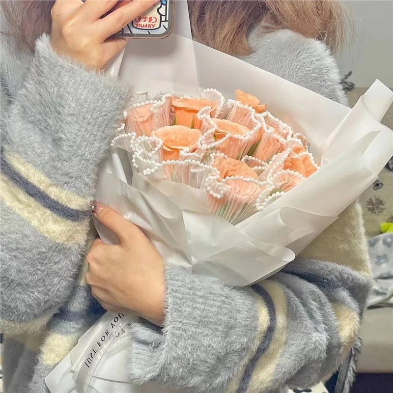 ช่อดอกไม้ ผ้าตาข่าย ประดับมุก สําหรับตกแต่งขอบ ห่อของขวัญวันวาเลนไทน์ วันแม่ - 5