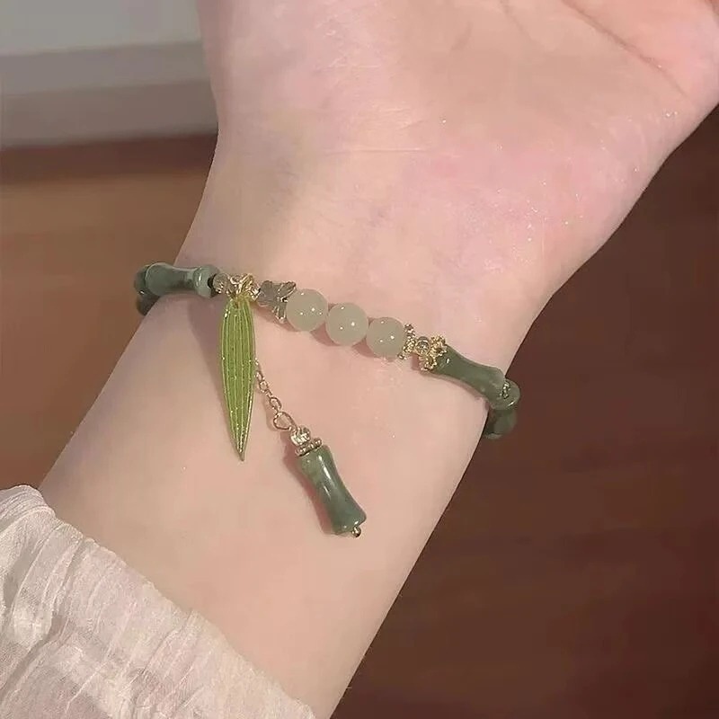 เครื่องประดับ สร้อยข้อมือ กําไลข้อมือ ประดับลูกปัดไม้ไผ่เทียม หรูหรา สามารถปรับได้ สไตล์จีนวินเทจ สําหรับผู้หญิง