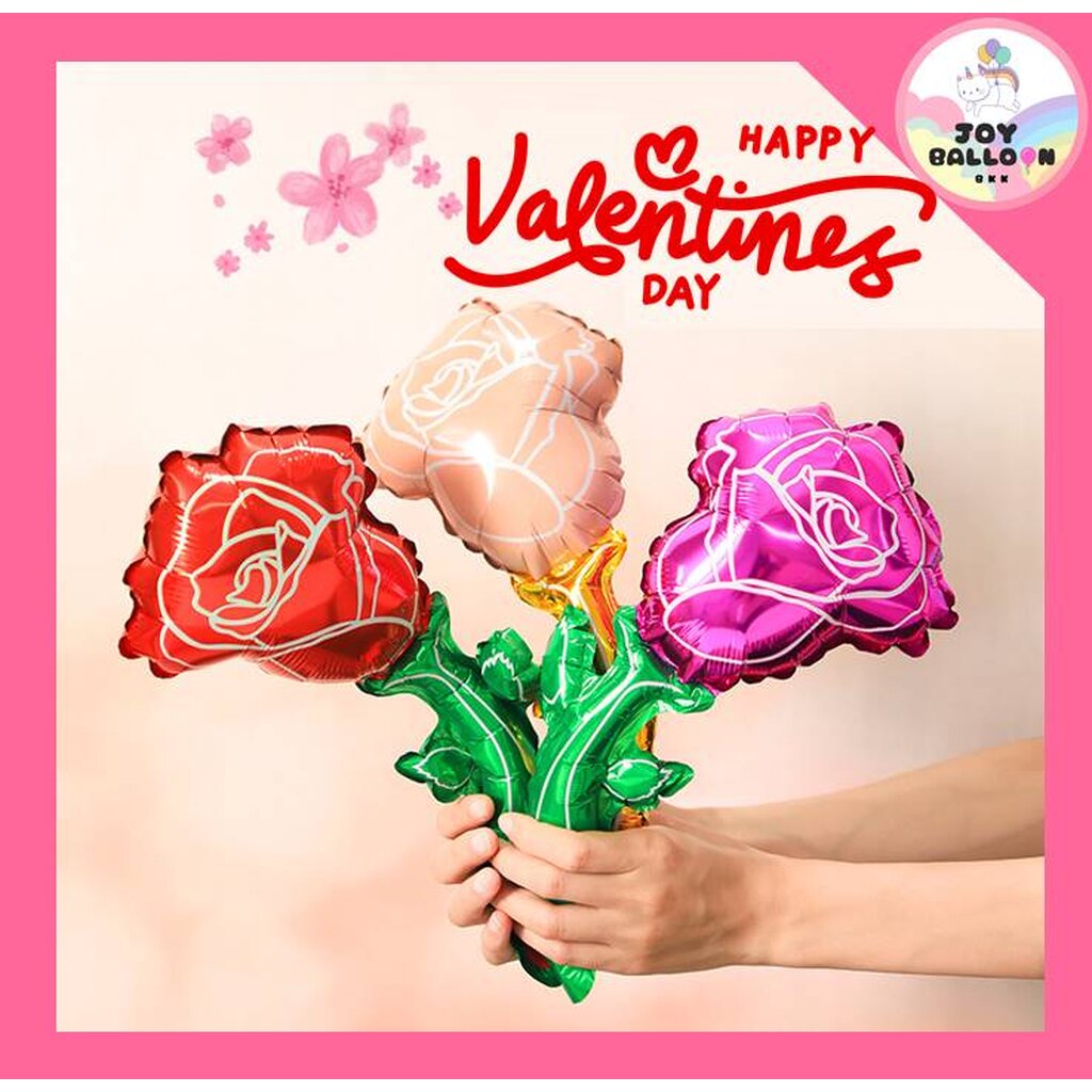 ลูกโป่งดอกกุหลาบ ลูกโป่งดอกไม้ (ส่งเร็วจากกรุงเทพ) Rose Balloon ลูกโป่งวาเลนไทน์ Happy Valentine's Day - รูปที่ 2