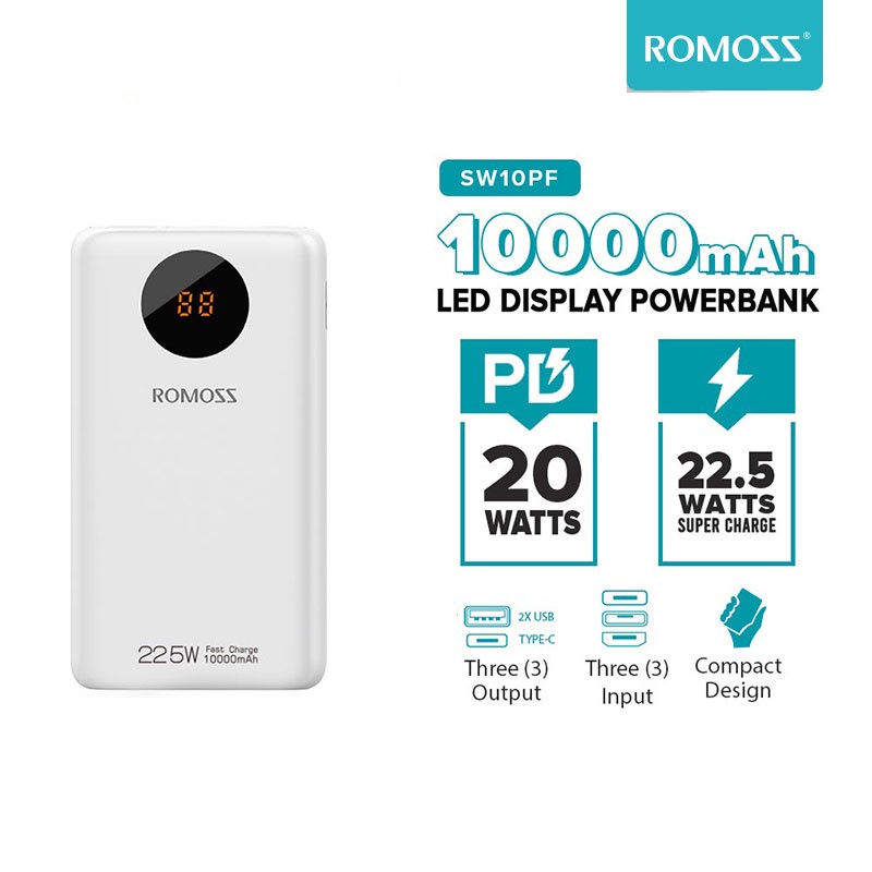 IIYBC Romoss SW10PF 10000mAh Powerbank 22.5W ชาร์จเร็ว PD20W 3 อินพุตและ 3 เอาต์พุต Fast Charging Mini พลังงานมือถือ