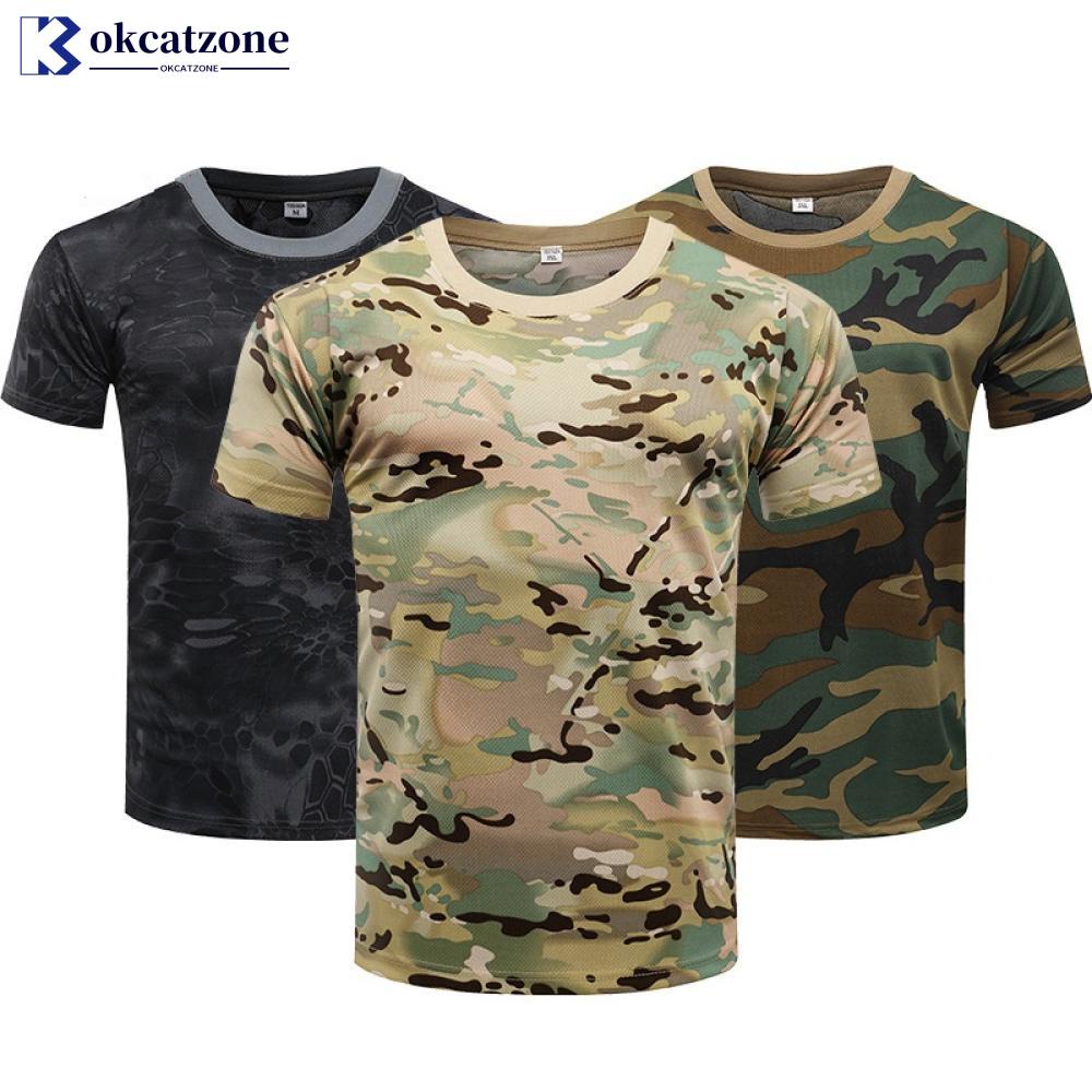 Okcatzone เสื้อยืดแขนสั้น ลายพราง แห้งเร็ว สําหรับผู้ชาย F1S9