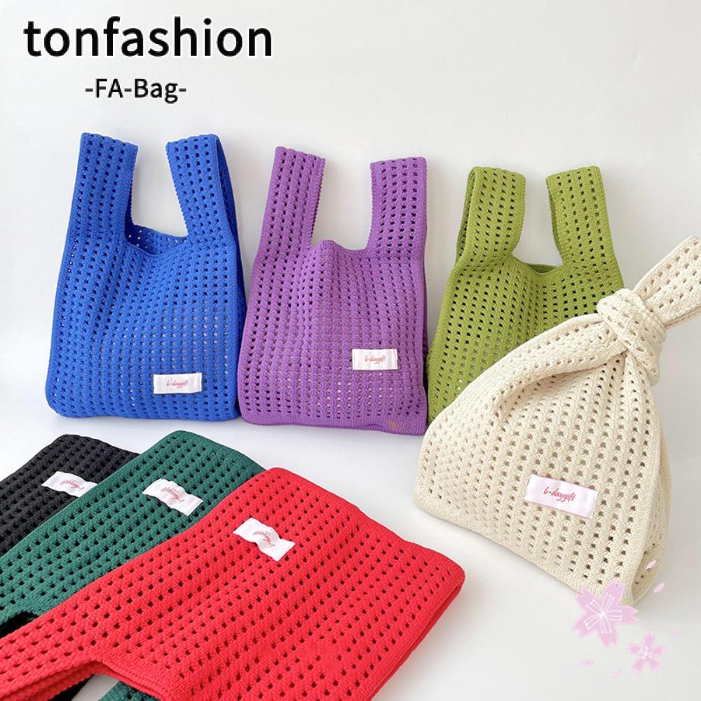 Tonfashion กระเป๋าถือ กระเป๋าเดินทาง ผ้าถัก แฮนด์เมด ขนาดเล็ก จุของได้เยอะ สีพื้น