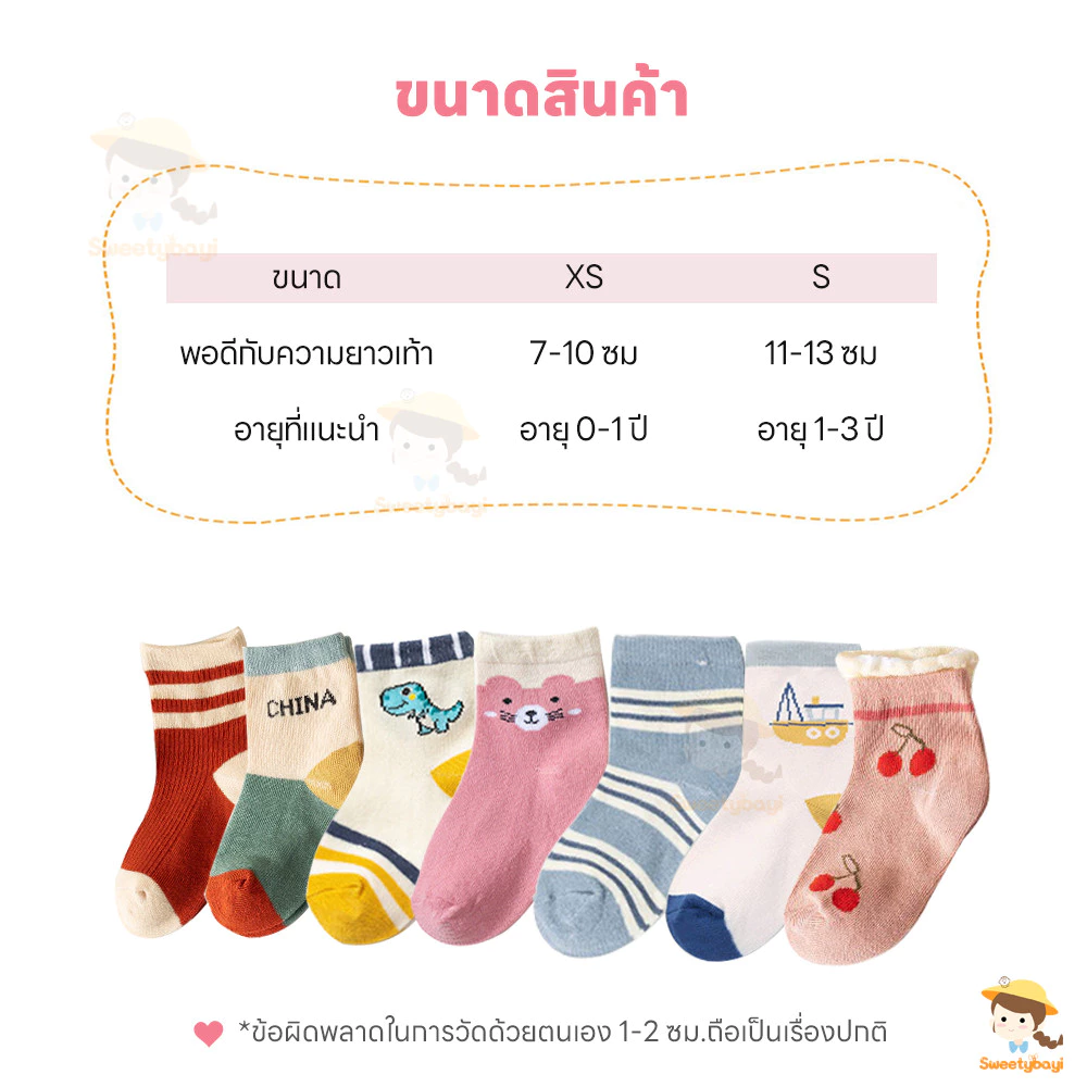 SWEETYBAYI 5 คู่/ชุด ถุงเท้าเด็ก ถุงเท้าทารก ยืดหยุ่น สำหรับเด็ก เซตถุงเท้า นุ่มสบาย ถงเท้าเด็ก thumbnail 6