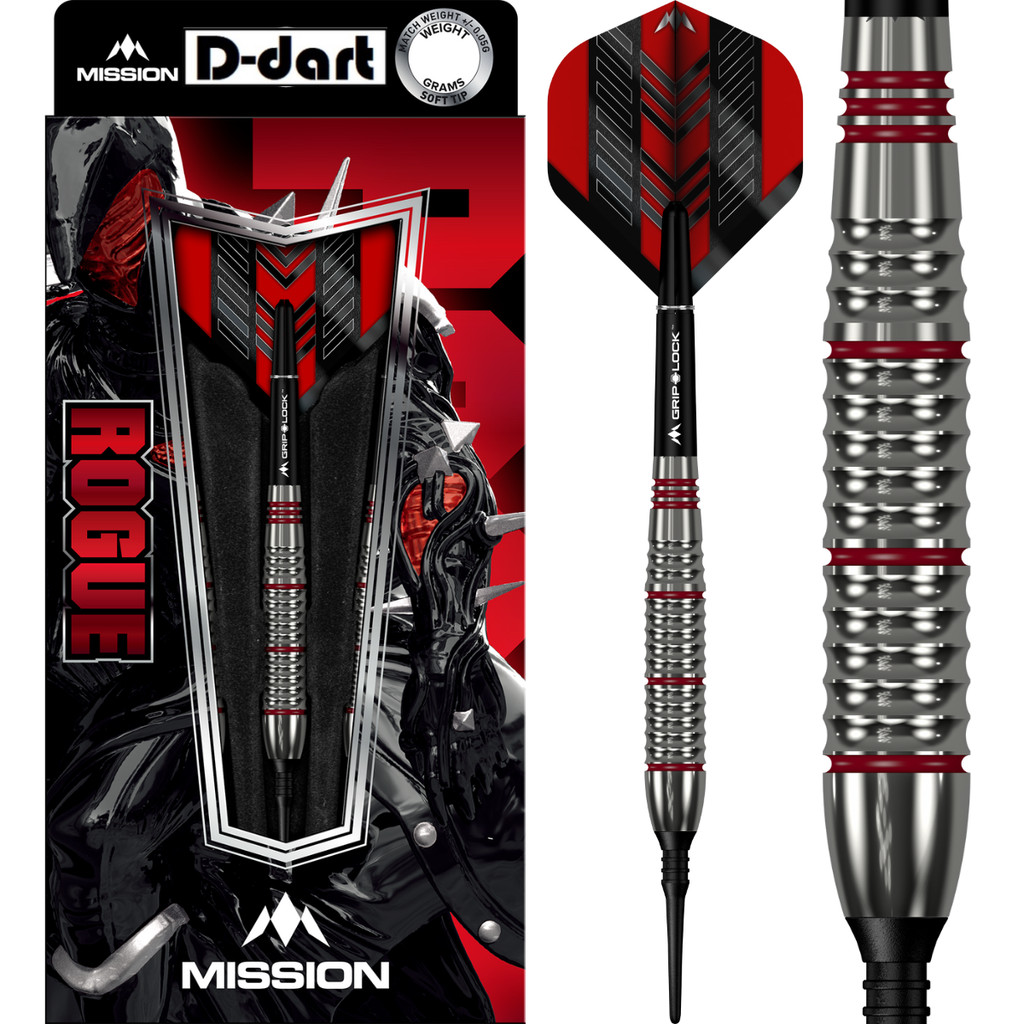 MISSION SOFT TIP DART - 18G ROGUE SILVER RED COATED BRASS DART SET ELECTRONIC DART