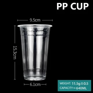 (สินค้าพร้อมส่ง) 【1แถว50ชิ้น】แก้วกาแฟ PPเนื้อบาง ขนาด 500ml 600ml 700ml ปาก 90mm 95mm.(บริการพิมพ์โลโก้สอบถามทักแชท)