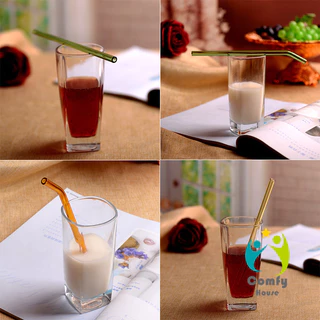Comfy หลอดแก้วสไตล์เกาหลี 20cm โปร่งใส ทนความร้อนสูง เลือกได้ทั้งแบบตรง/โค้ง ปลอดสาร Glass Straw