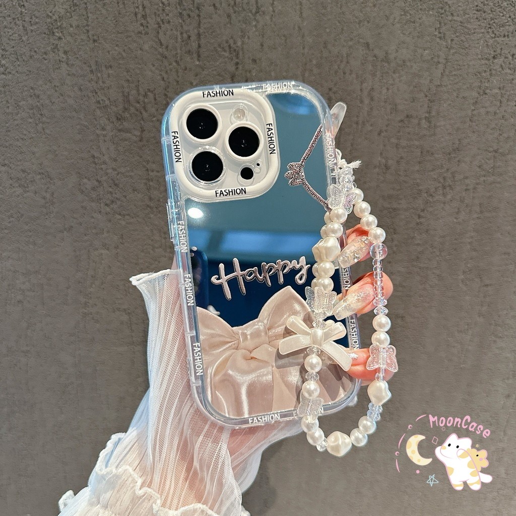 เคสไอโฟน 13 สีชมพู โบว์ใหญ่ สำหรับ เคส IPhone 13 12 16 15 14 11 Pro Max 8 16 7 15 Plus X XS XR  Max SE พื้นผิวกระจก เคส