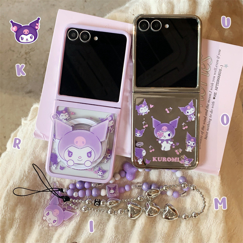การ์ตูน Kuromi Magnetic Bracket สร้อยข้อมือเคสโทรศัพท์สําหรับ Samsung Galaxy Z Flip 5 6 Z Flip6 ZFli
