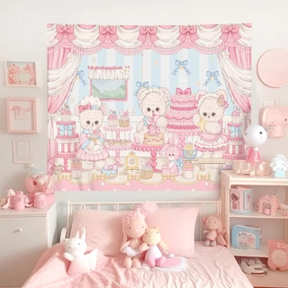 ผ้าแขวนข้างเตียงสไตล์ INS โลลิต้า ผ้าพื้นหลังผ้าอบอุ่นและน่ารัก ตกแต่งผนังโลลิต้า