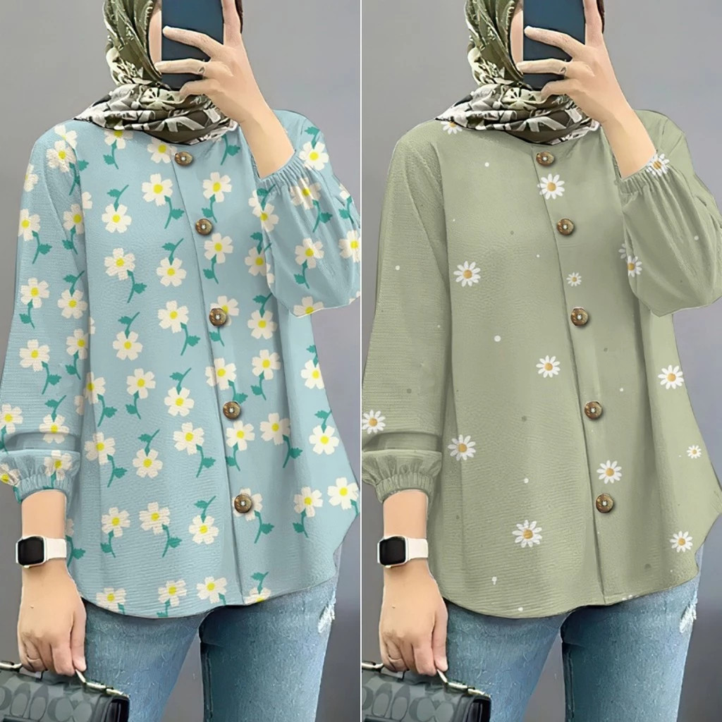 Baju Raya 2024 เสื้อแขนยาวดอกไม้สไตล์ Muslimah สําหรับผู้หญิง