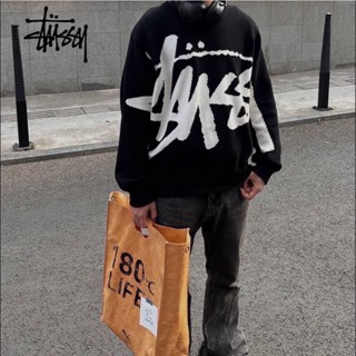 STUSSY 【พร้อมส่ง】ของแท้ 100% เสื้อกันหนาวแขนยาว คอกลม ผ้าถัก ลายโลโก้ตัวอักษร ขนาดใหญ่