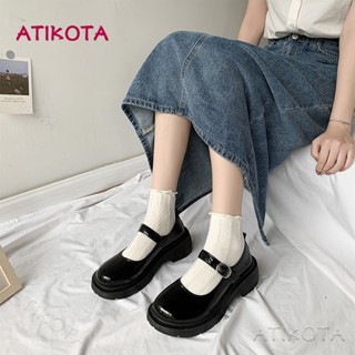 Atikota รองเท้าแมรี่เจน หนังนิ่ม พื้นหนา ขนาดเล็ก เข้ากับทุกการแต่งกาย แฟชั่นสําหรับผู้หญิง