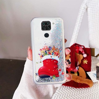 Ybd เคสโทรศัพท์มือถือ ลายต้นคริสต์มาส ซานตาคลอส กวาง มีทรายไหล สําหรับ Xiaomi Redmi Note 9 4G Note 9T