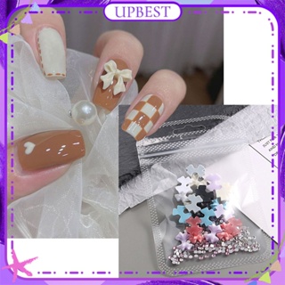 ♕ 40 ชิ้น Nail Art Fairy สามมิติ Bowknot แบนด้านล่างเครื่องประดับเพชร 3d ผสม Rhinestone อุปกรณ์ตกแต่งเล็บแต่งเล็บสำหรับร้านเล็บ 6 Design UPBEST