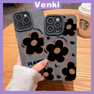 VENKI - เข้ากันได้สำหรับ เคสไอโฟน เคสไอโฟน11 เคส iphone 11 เคสซองหนังนุ่มกันกระแทกเคสโทรศัพท์ป้องกันกล้องสีเทาดอกไม้สีดำเรียบง่ายเข้ากันได้กับ iPhone 14 13 PRO MAX 12 PRO MAX XR XS 7Plus 8 PLUS