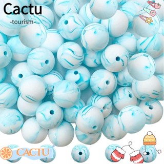 Cactu ลูกปัดยางซิลิโคน ทรงกลม สีขาว สีฟ้า สําหรับทําเครื่องประดับ ต่างหู DIY