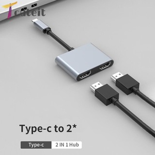 Tcuteit อะแดปเตอร์ฮับแยก HDMI USB C Type-C เป็น Dual 4K HD สําหรับ Macbook