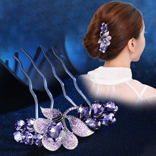 Spot# Korean style rhinestone hair clip Crystal four-tooth hair fork flower hair curler back head spoon comb hair comb bride hair curler headdress 8jj