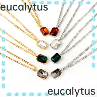 Eucalytus1 สร้อยคอโซ่ สเตนเลส จี้คริสตัล ทรงสี่เหลี่ยม หลากสี สีแดง สีขาว สีเขียว สําหรับผู้หญิง