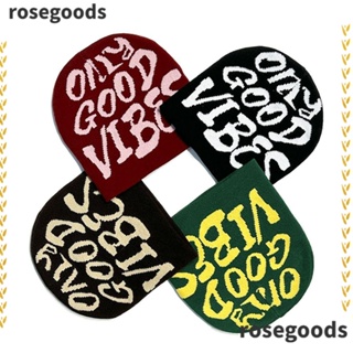 Rosegoods1 หมวกบีนนี่ ผ้าวูล อะคริลิค พิมพ์ลายตัวอักษรโกธิค ให้ความอบอุ่น สําหรับผู้ชาย และผู้หญิง Y2k